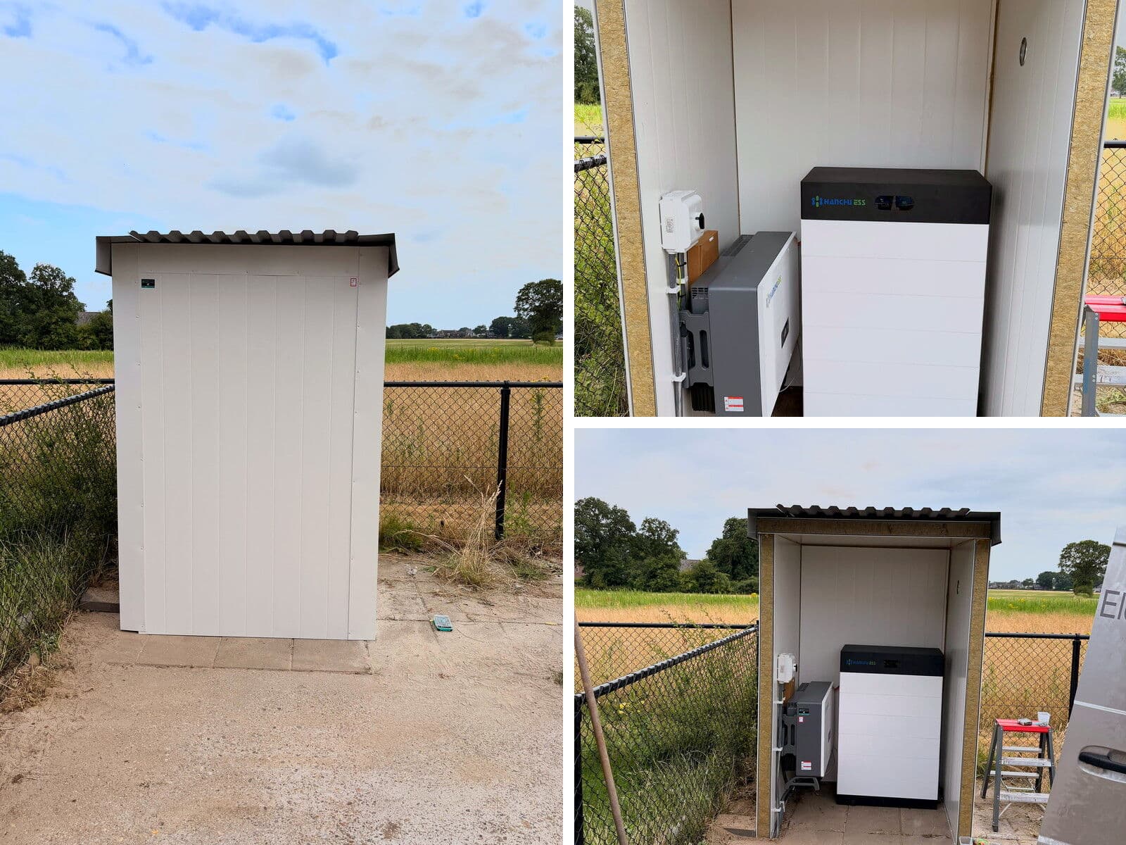 Completed outdoor enclosure with a Hanchu ESS home battery and inverter