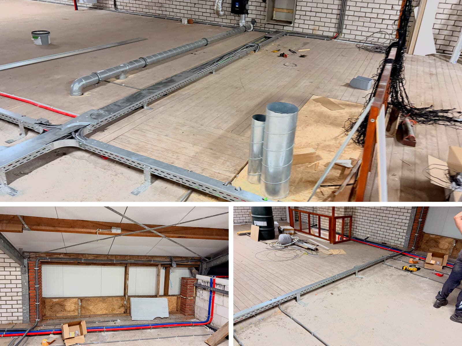Cable trays and conduit work in progress in a commercial space