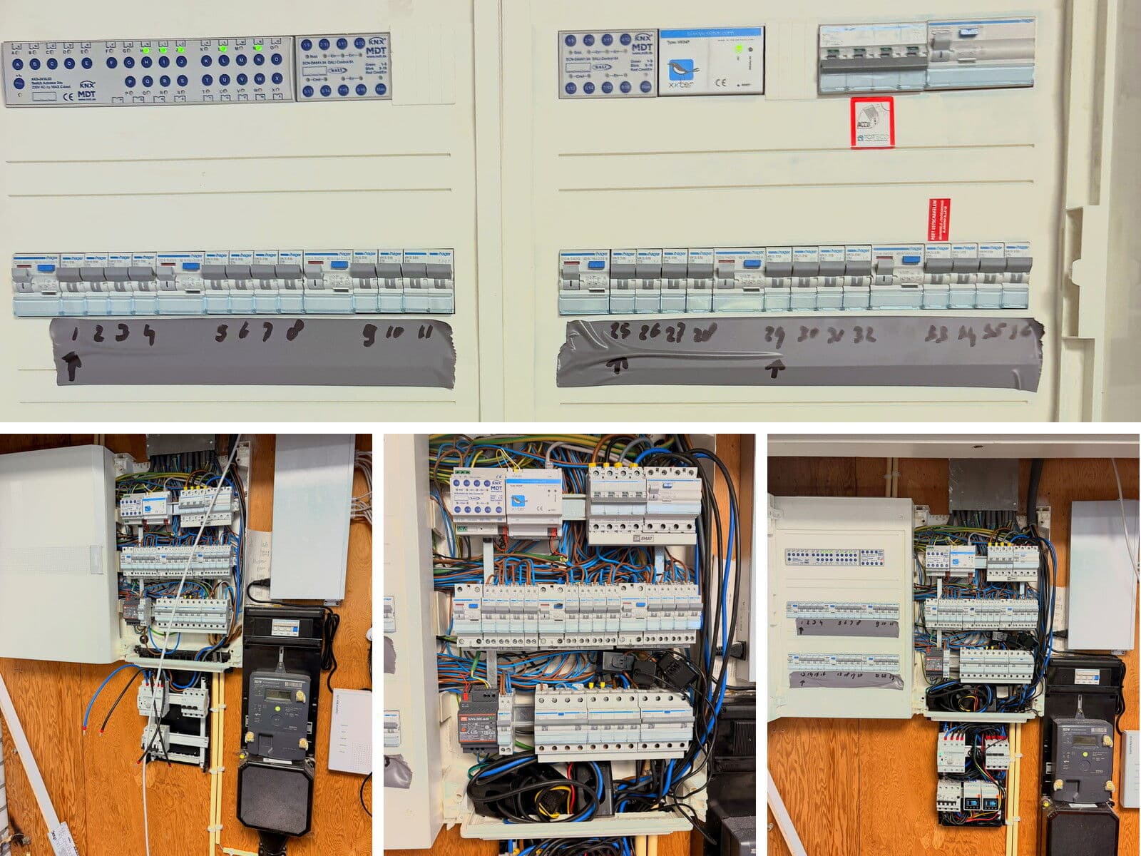Distribution boards with KNX modules and circuit groups after installation